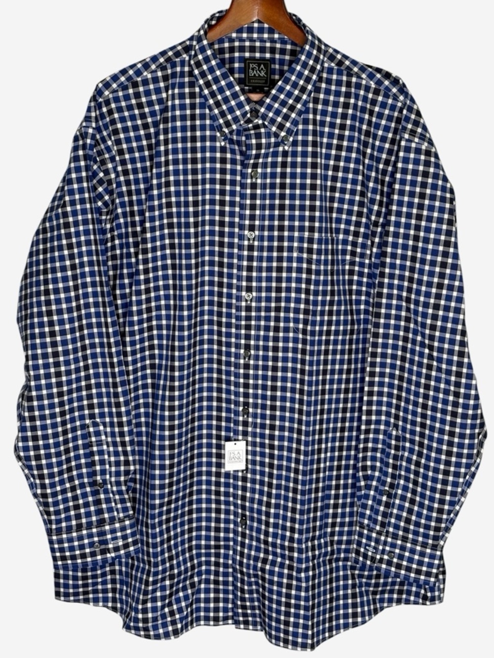 NWT Jos A Bank Traveler Collection Blue Gingham Check Dress Shirt • 2X • $100 - Picture 2 of 13